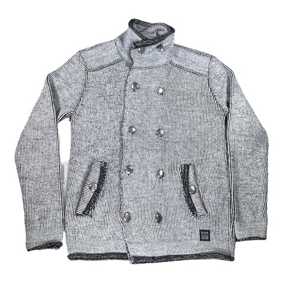 Barabas Coat Mens M Gray Pea Short Jacket Knitwear Metallic Button Logo Everyday - Picture 3 of 16